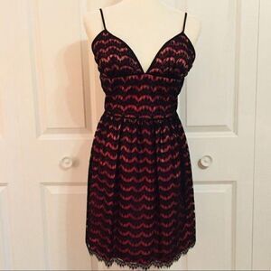 Trina Turk Black Lace Overlay Pink Bustier Sleeveless Dress Size 4